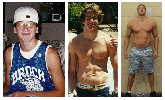 Chuck Dertinger before and after his Scrawny To Brawny transformation