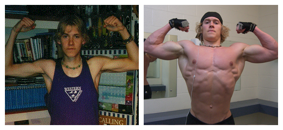 Paul Valiulis before and after his Scrawny To Brawny transformation